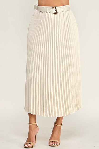Pleated Midi Skirt with Faux Suede Belt