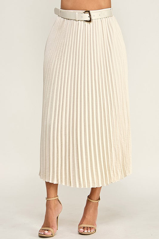 Pleated Midi Skirt with Faux Suede Belt