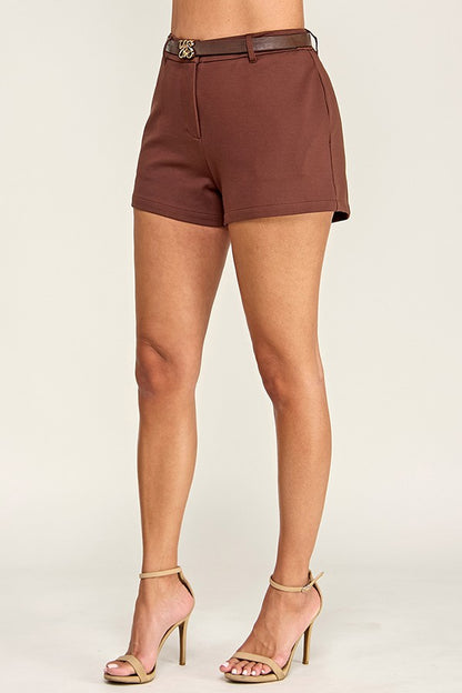 high waist belted shorts
