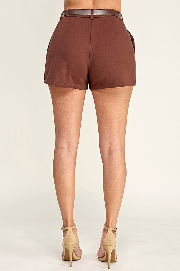 high waist belted shorts