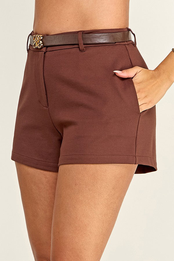 high waist belted shorts