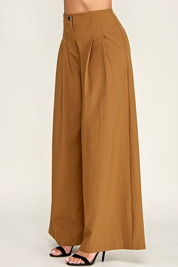 high waist peated wide leg pants