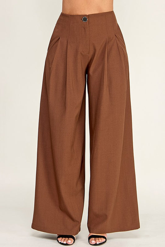 high waist peated wide leg pants