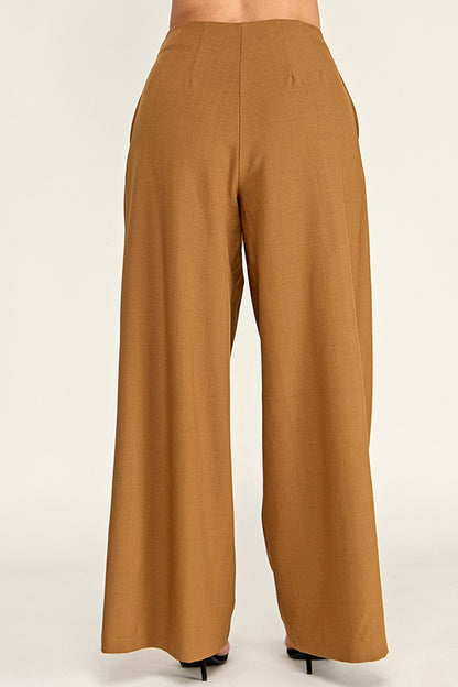 high waist peated wide leg pants