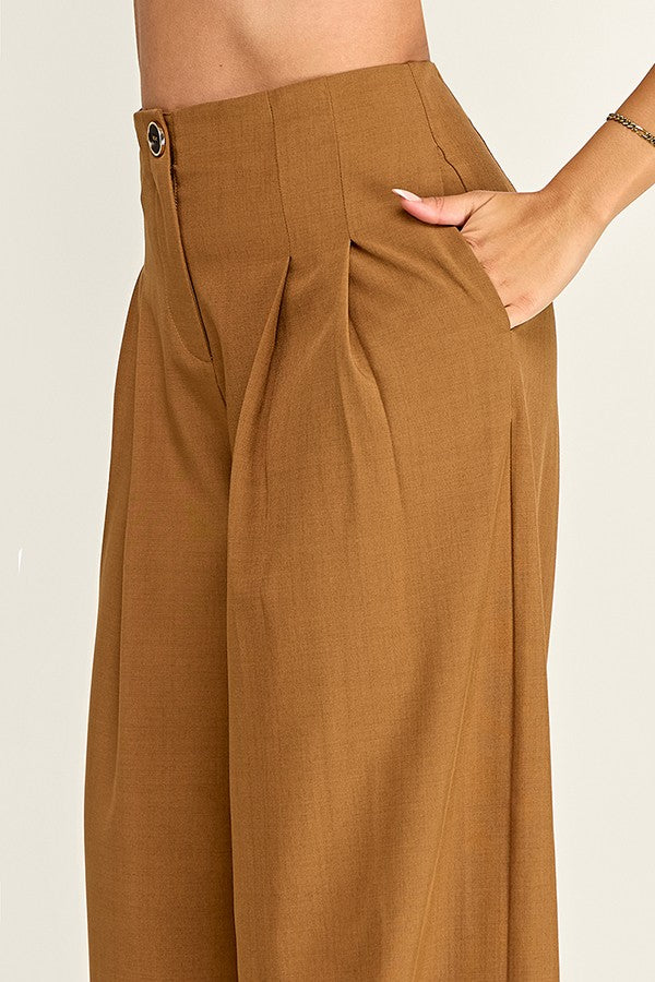 high waist peated wide leg pants