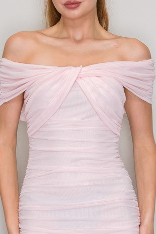 Off the shoulder Ruching Mini Dress