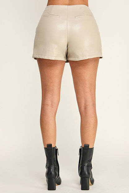 Faux Leather Waist Pleats Mini Skort