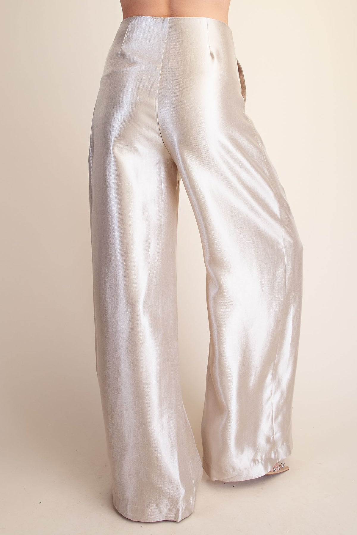 metallic high waist wide leg pleated pants