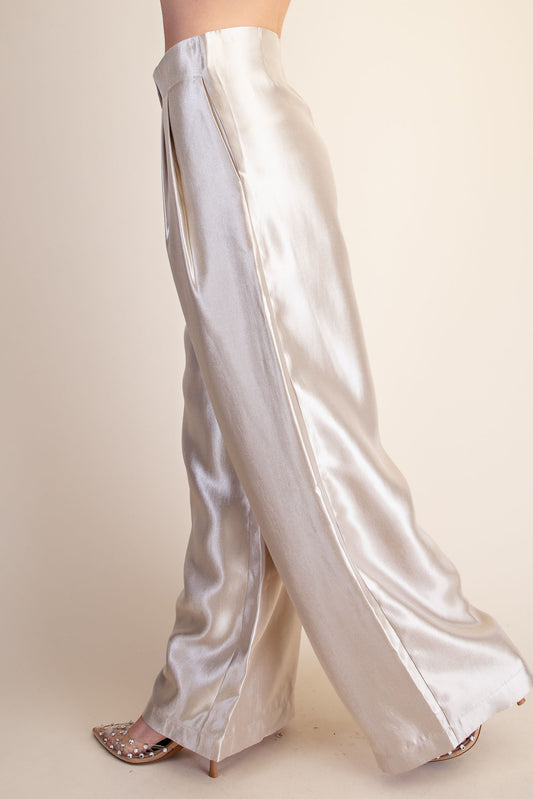 metallic high waist wide leg pleated pants