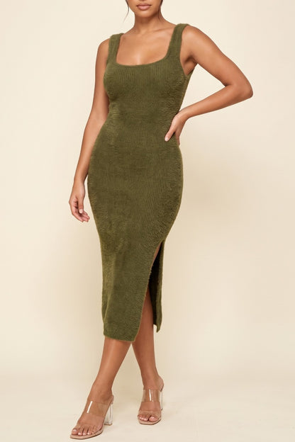 Sleeveless Fuzzy Soft Knit Midi Dress