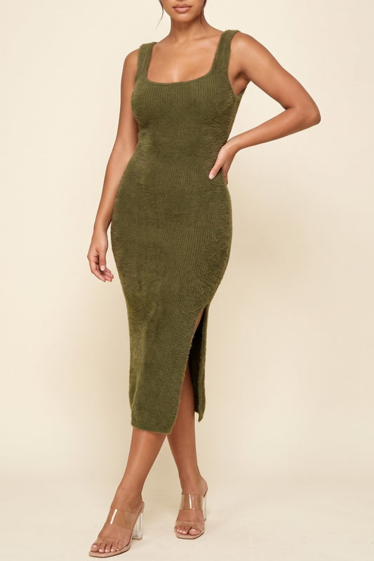 Sleeveless Fuzzy Soft Knit Midi Dress