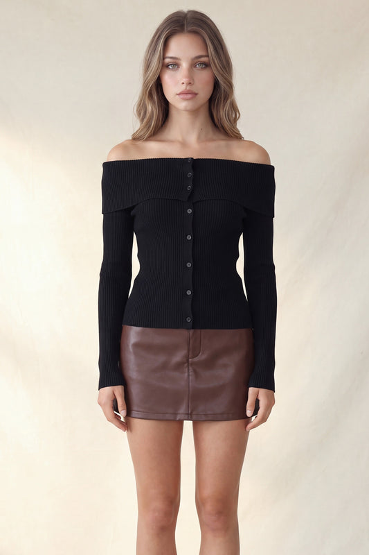 Off the Shoulder Ribbed Sweater Long Sleeve Top
