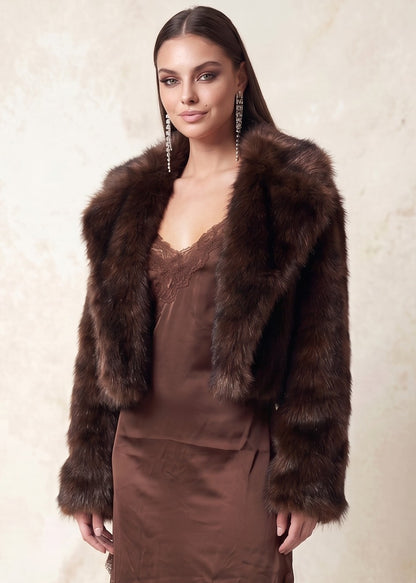 Faux Fur Notched Collar Jacket
