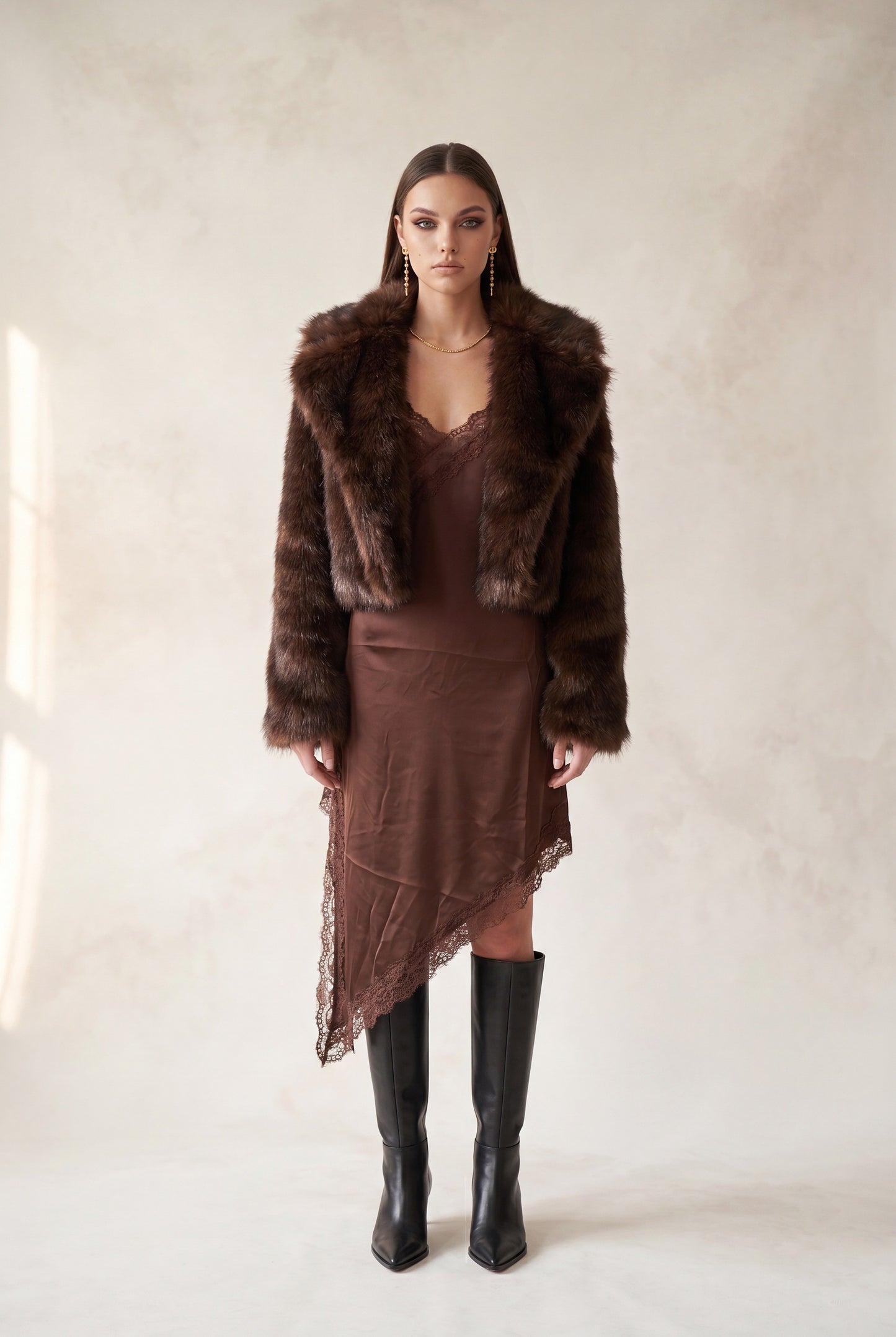 Faux Fur Notched Collar Jacket