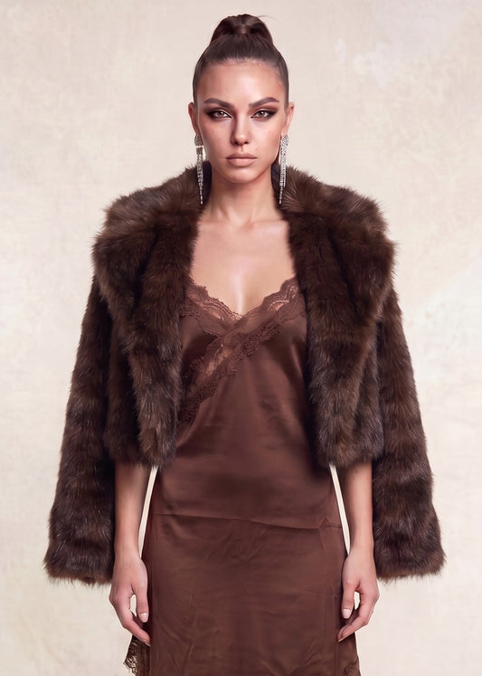 Faux Fur Notched Collar Jacket