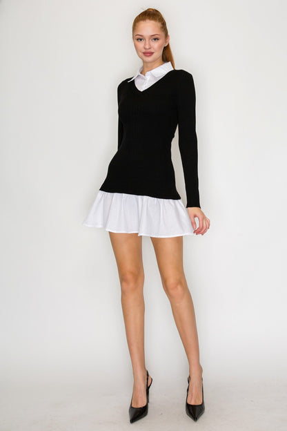 collar & shirttail long sleeve sweater dress