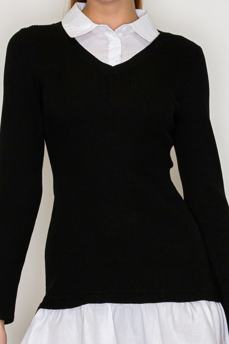 collar & shirttail long sleeve sweater dress