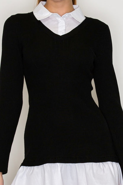 collar & shirttail long sleeve sweater dress