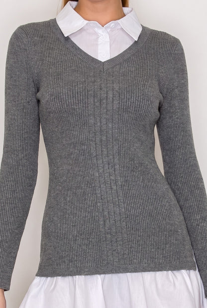 collar & shirttail long sleeve sweater dress