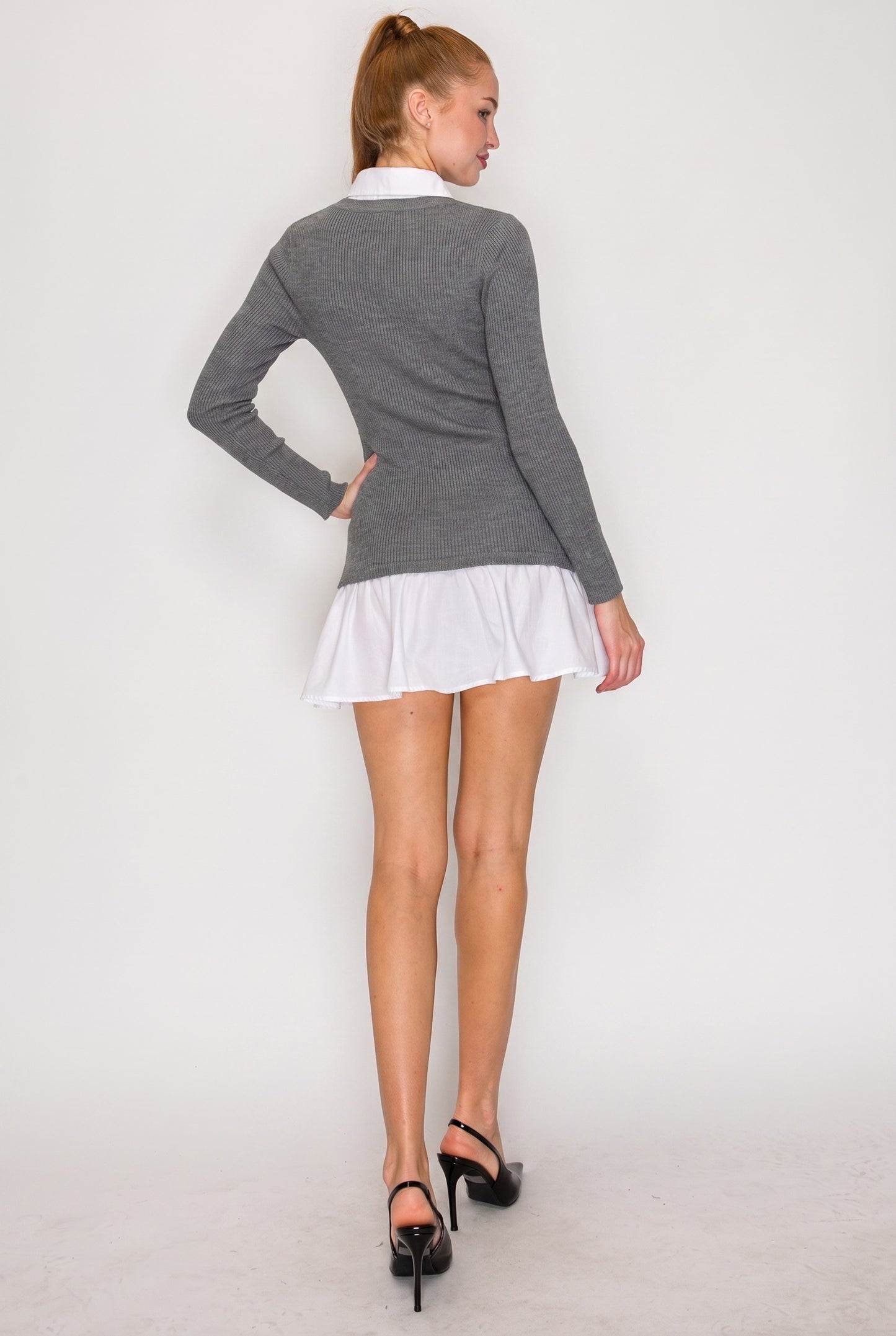 collar & shirttail long sleeve sweater dress