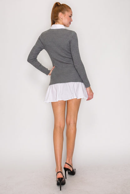 collar & shirttail long sleeve sweater dress