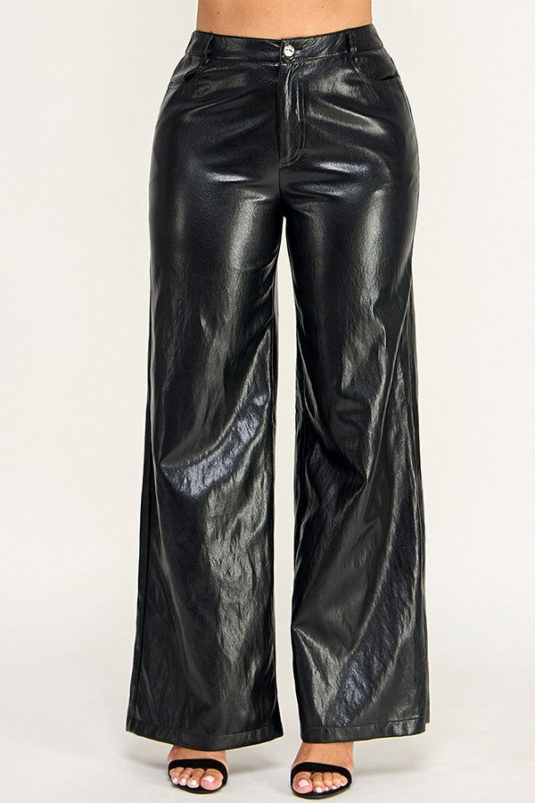 patent leather high waist wide leg pants