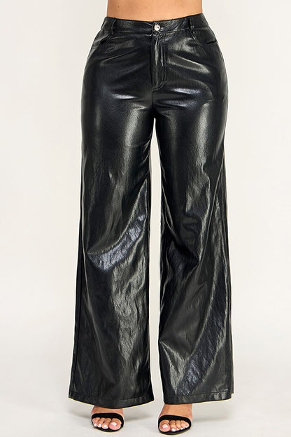 patent leather high waist wide leg pants