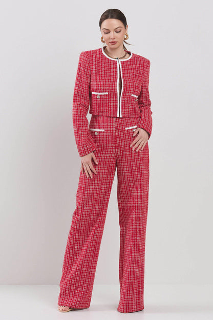 2pc set- tweed crop jacket & high waist pants