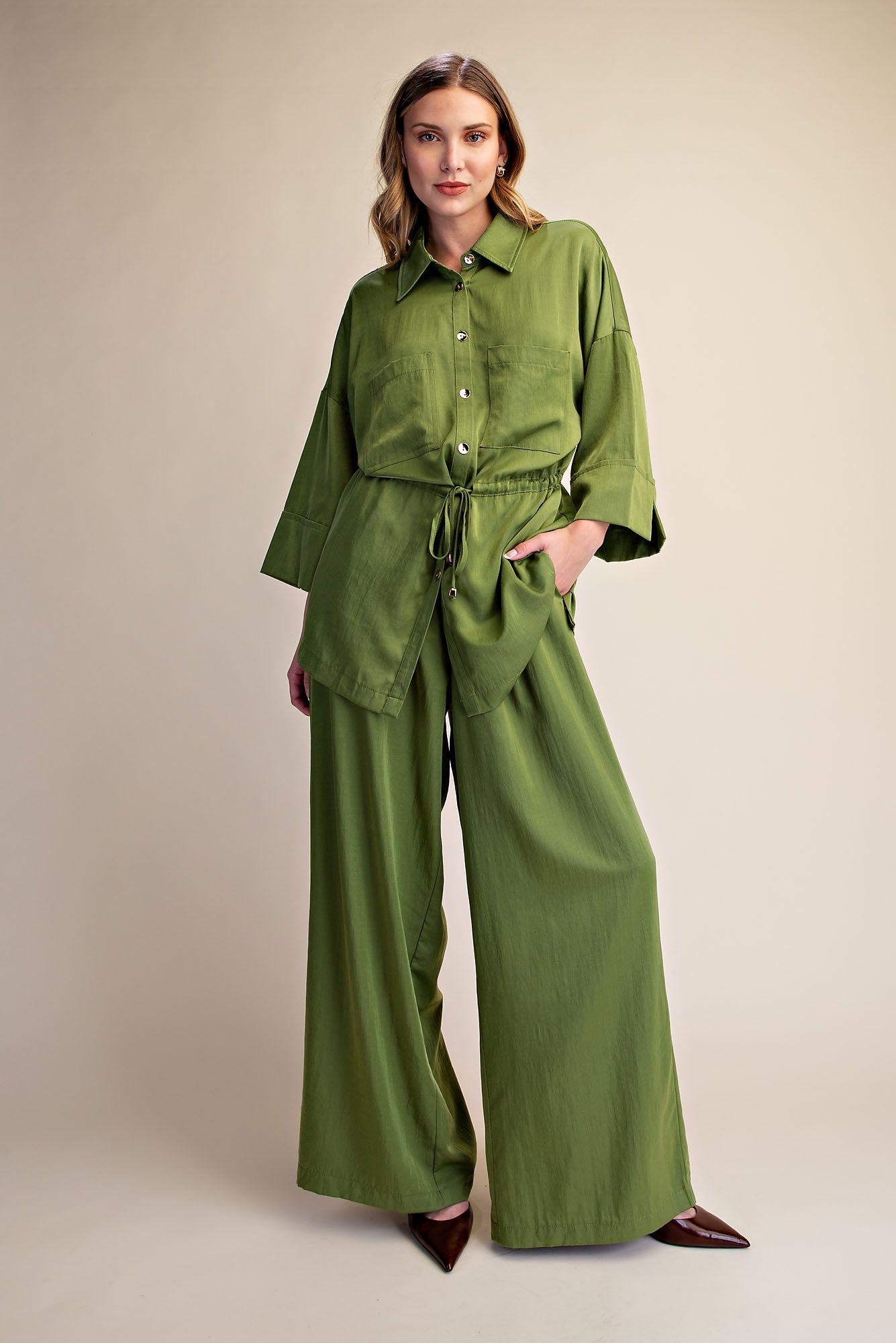 pleated wide leg high waist pants