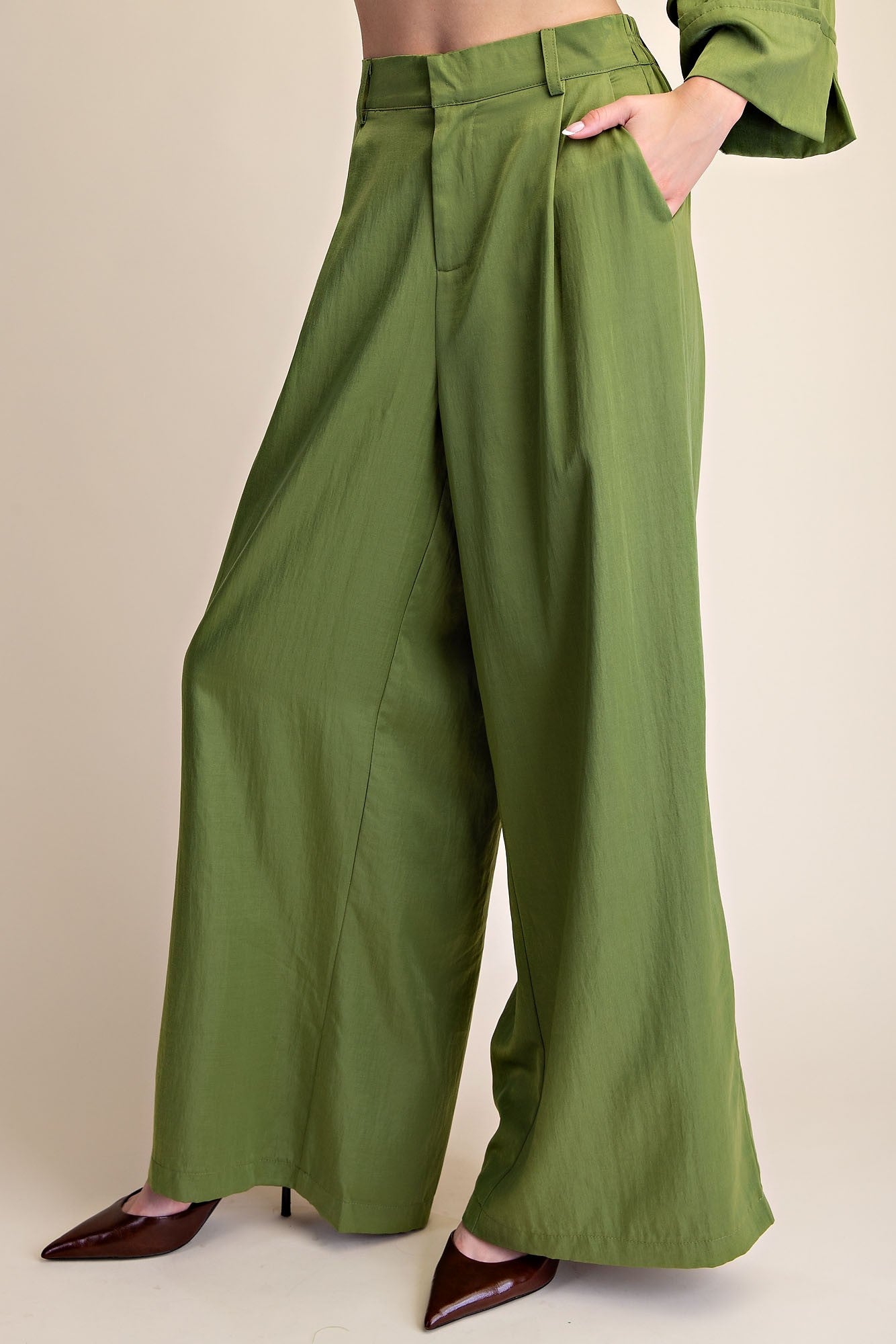 pleated wide leg high waist pants