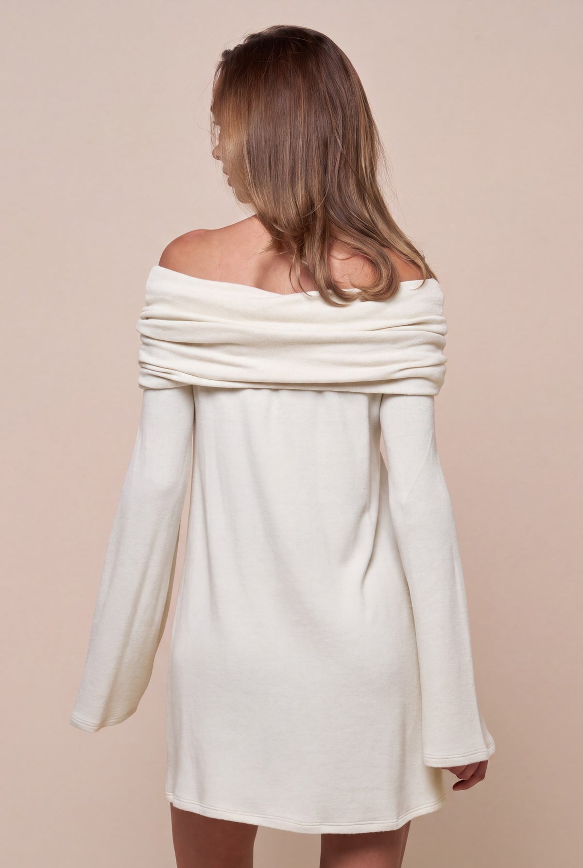 Fold Over Off The Shoulders Brushed Sweater Dress