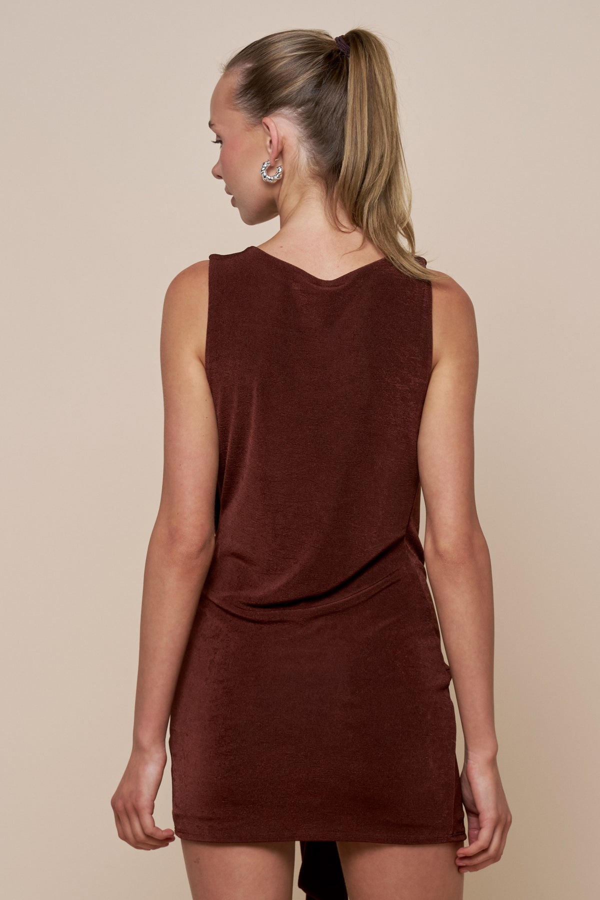 Twist Plunging Wrap Sleeveless Mini Dress