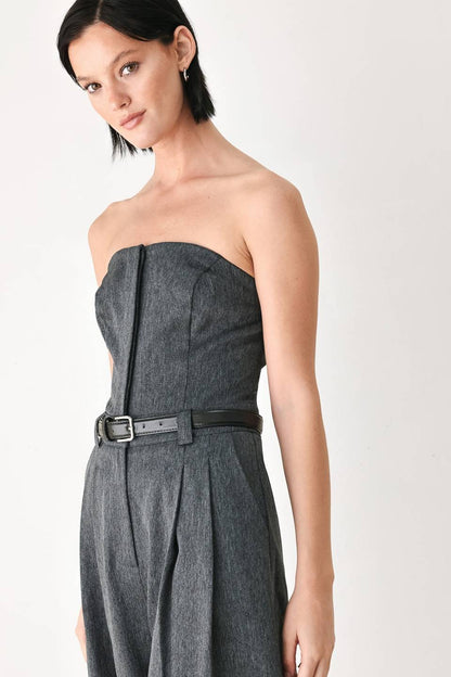 belted strapless wide leg jumpsuit