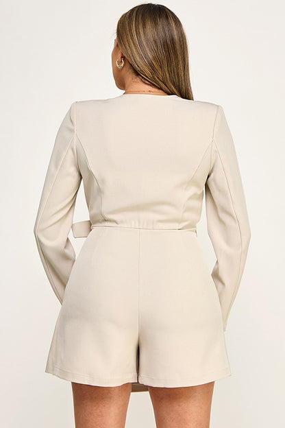 Long Sleeve Wrap Romper with Side Belt