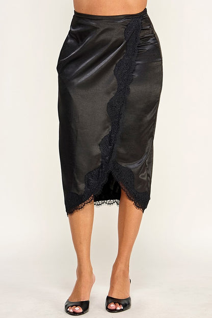Lace Trim Edge Detail Wrap Midi Skirt