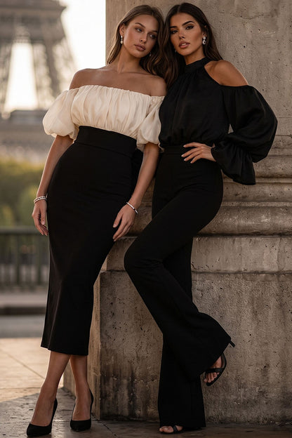 Chiffon Cold Shoulder Balloon Sleeve Jumpsuit