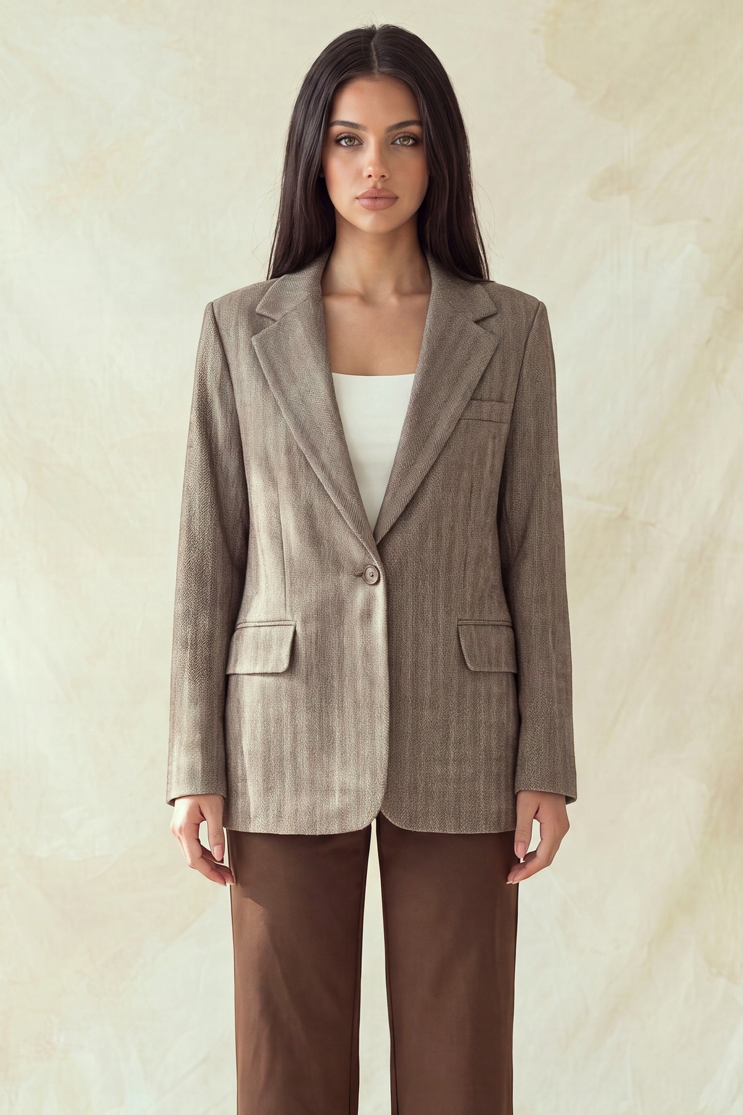 Single-breasted Herringbone Notch Blazer