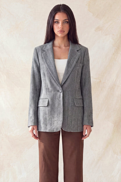 Single-breasted Herringbone Notch Blazer