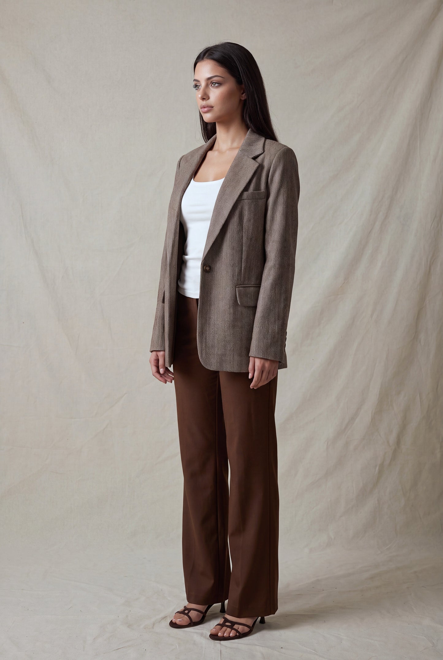 Single-breasted Herringbone Notch Blazer