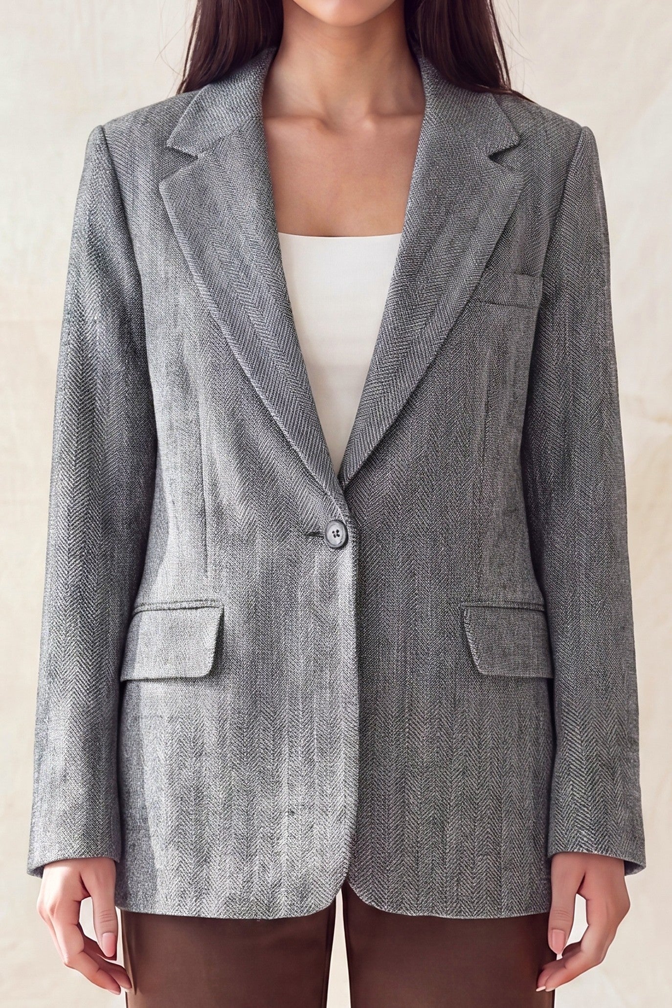 Single-breasted Herringbone Notch Blazer