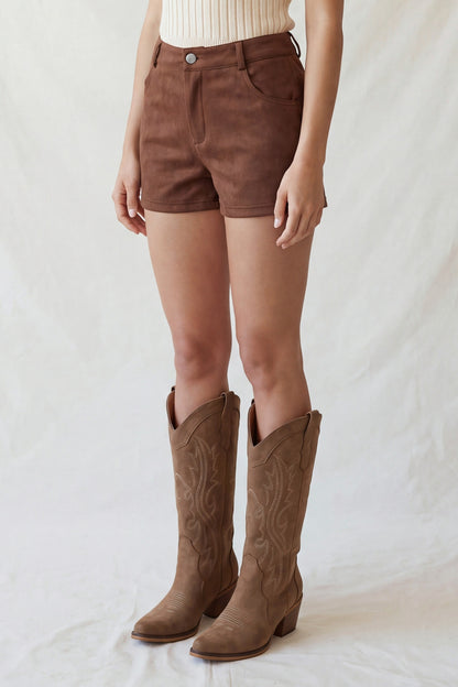 high waist suede shorts