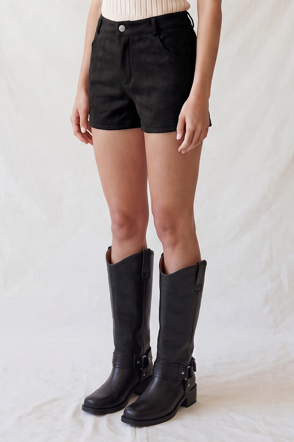 high waist suede shorts