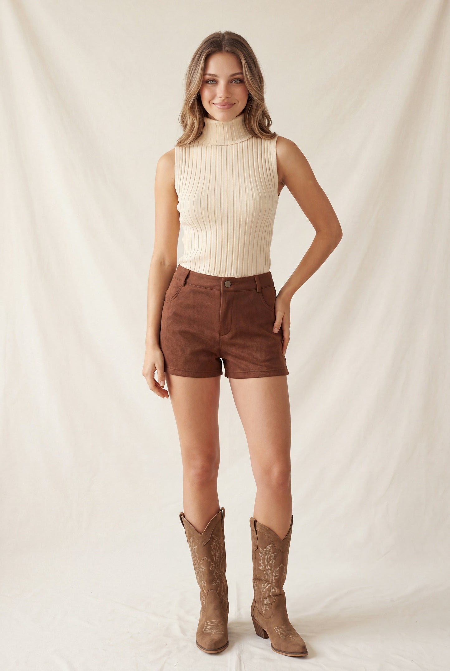 high waist suede shorts