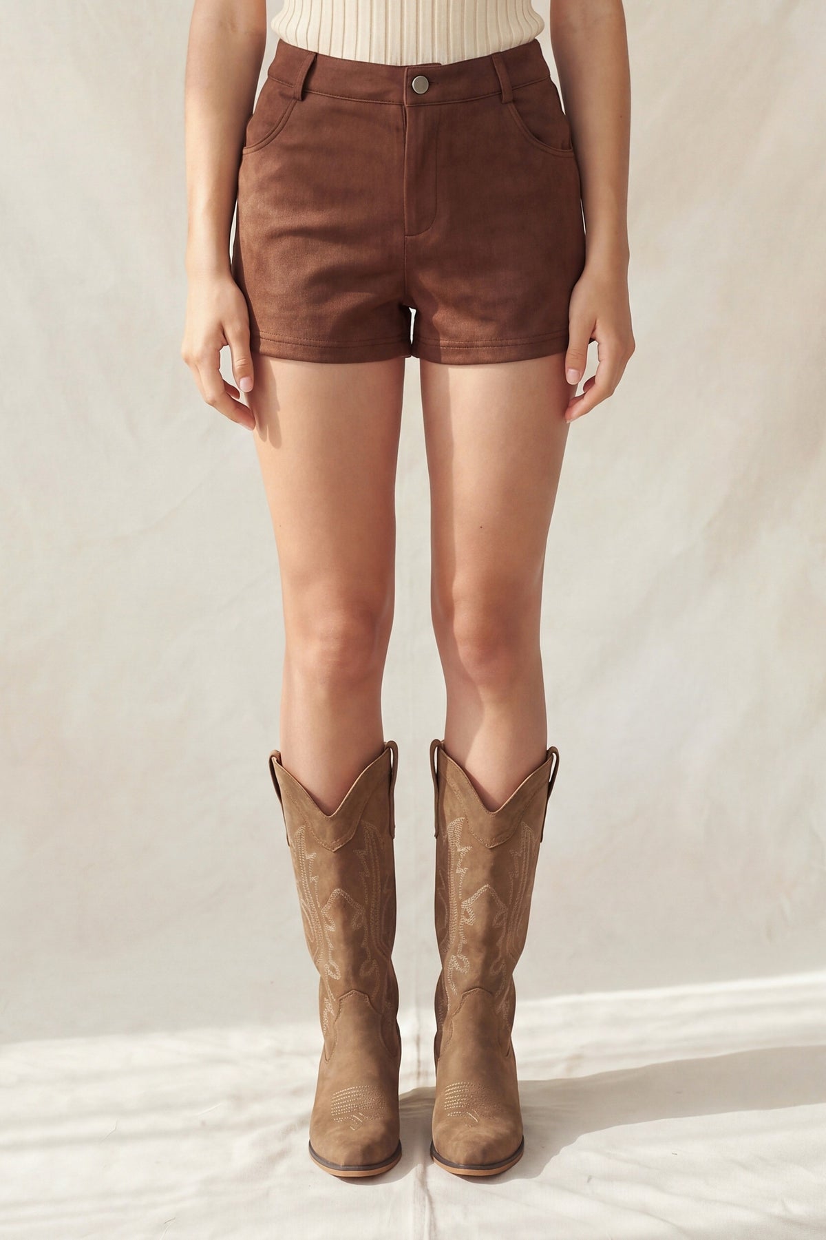 high waist suede shorts