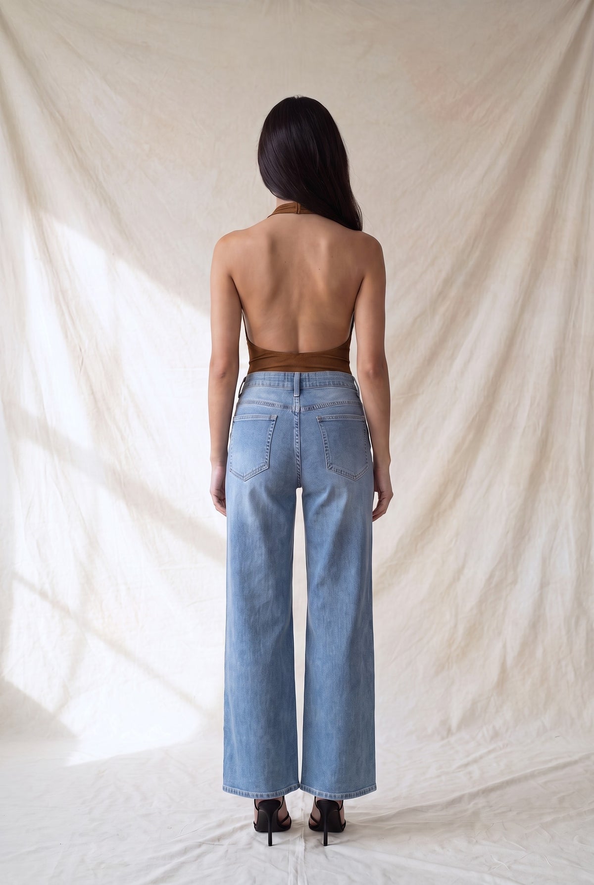 Faux Suede Cowl Neck Low-cut Back Bodysuit