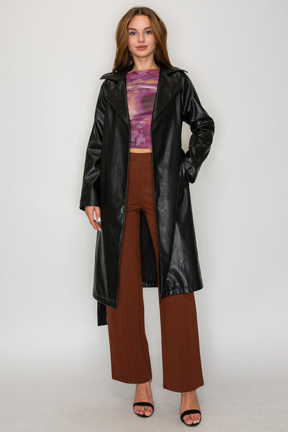 faux leather trench coat