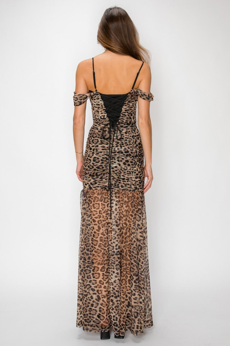 Leopard Corset Back Maxi Dress