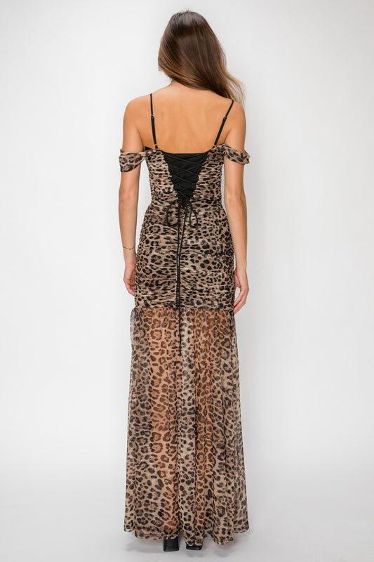 Leopard Corset Back Maxi Dress