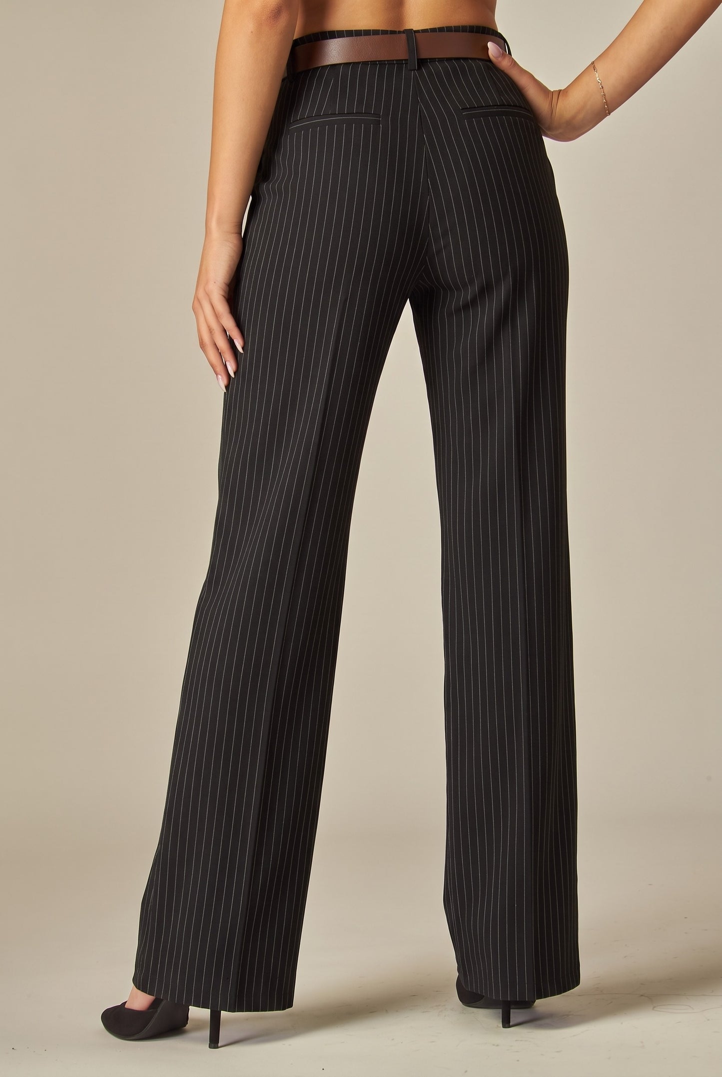 Belted Pinstripe Trousers