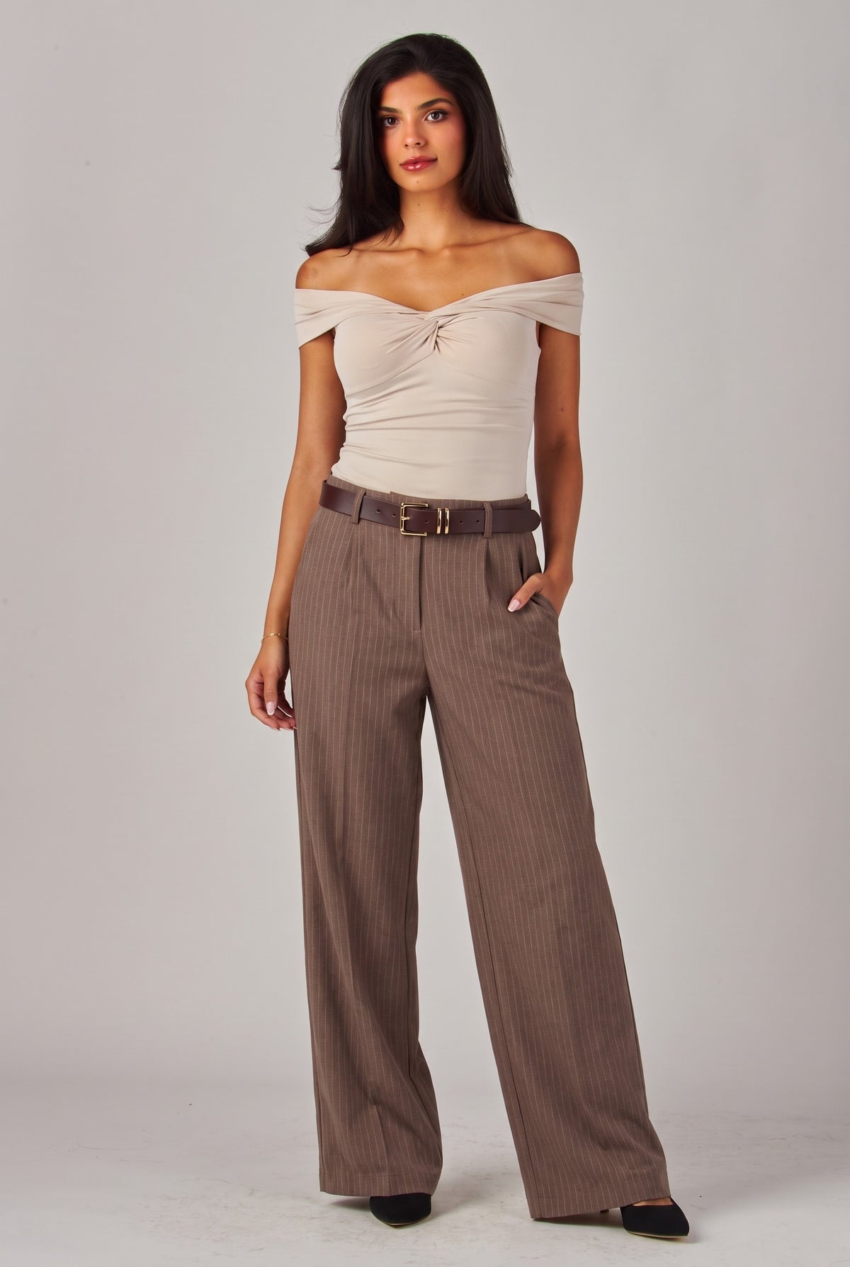 Belted Pinstripe Trousers